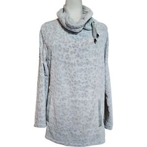Soft Surroundings Gray Leopard Print Cozy Fleece Cowl Neck‎ Tunic Top Women's S